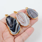 Gold Plated Natural Onyx Botswana Agate Slice Pendant Bead G1013