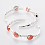 Silver Plated Brass Round Three-Gemstone Faceted Bangle, Healing Crystal Quartz Cuff Bracelet ZS0493