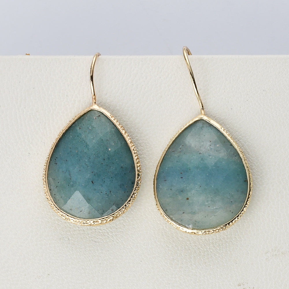 Teardrop Gold Plated Rainbow Natural Gemstone Earrings, Faceted Rose Quartz Amazonite Labradorite Lapis Amethyst Earrings,  Healing Crystal Stone Jewelry WX2148