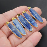 Gold Plated Long Oval Natural Kyanite Charm Pendant G1023