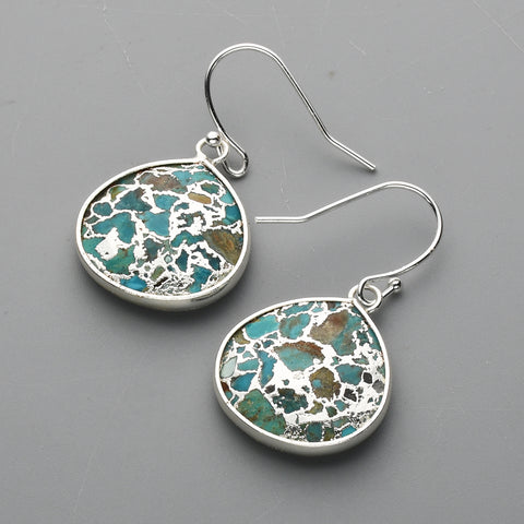 Silver Plated Copper Turquoise Faceted Teardrop Dangle Earrings S1858