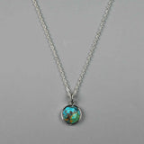 Small Round Silver Bezel Briolette Gemstone Pendant Natural Labradorite Moonstone Copper Turquoise Healing Crystal Pendants Necklace ZS0471