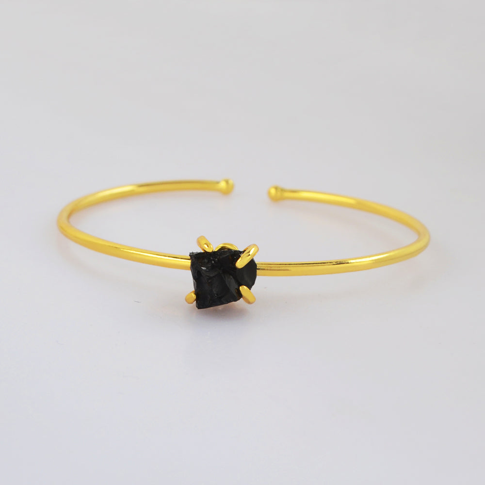 Gold Plated Claw Multi Natural Gemstone Raw Stone Adjustable Bangle Bracelet Jewelry Cuff ZG0451