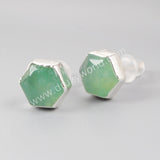 S925 Sterling Silver Hexagon Natural Australia Jade Stud Earrings SS050