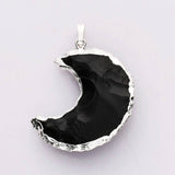 WX2067 Gold / Silver Plated Moon Shape Natural Black Obsidian Pendant Rough Gemstone Crescent Moon Pendant