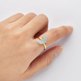 Adjustable Gold Plated Claw Gemstone Moon Ring, Healing Crystal Stone Crescent Ring Jewelry AL603