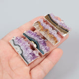 925 Sterling Silver Rectangle Natural Amethyst Druzy Slice Pendant Bead SS019