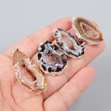 925 Sterling Silver Natural Color Onyx Druzy Agate Geode Slice Pendant Bead SS013