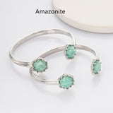 Silver Hexagon Gemstone Faceted Bangle, Healing Crystal Stone Cuff Bracelet Jewelry ZS0496