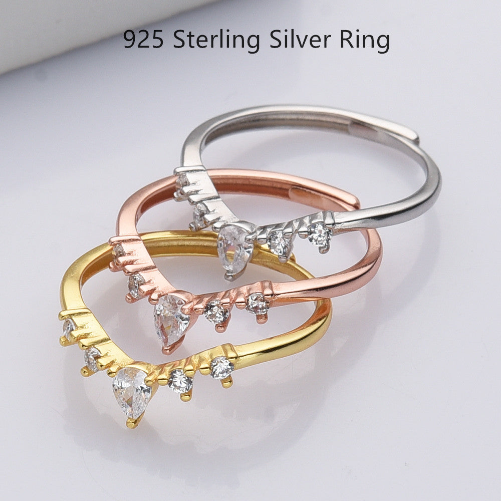 925 Sterling Silver Zircon Ring, Adjustable Size, Dainty CZ Ring, Fashion Jewelry, Wholesale Supply LM025