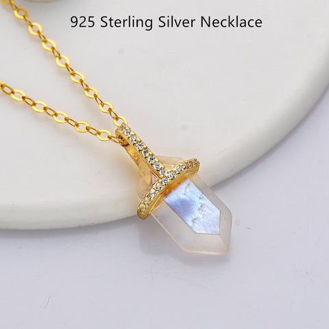 18" of 925 Sterling Silver Hexagon Natural Moonstone Faceted Necklace, CZ Micro Pave Neckalce SS237