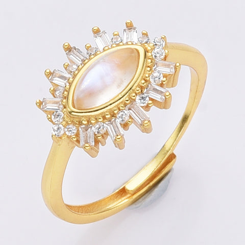 S925 Sterling Silver Marquise Moonstone Ring Zircon Ring, Dainty Healing Crystal Jewelry Ring SS231