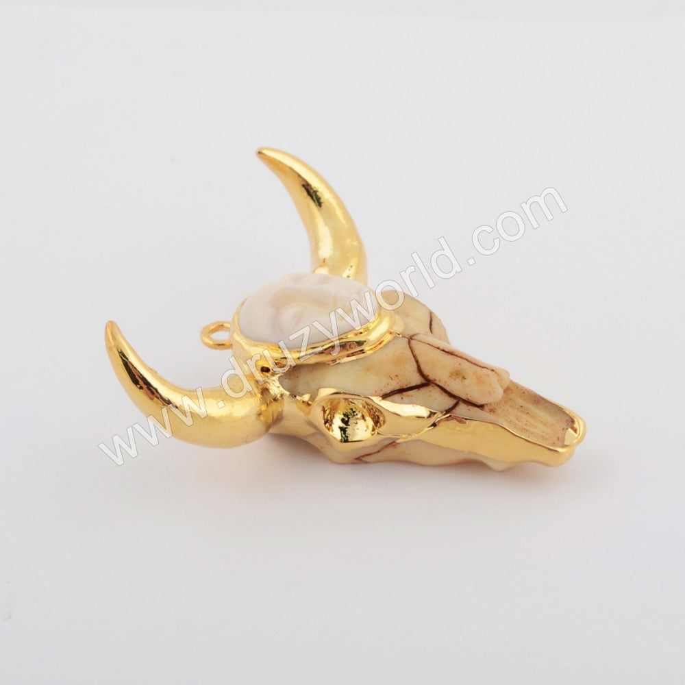 Gold Plated Resin Longhorn Paved Face Charm G1877
