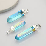 Raw Silver Plated Aqua Aura Quartz Point Pendant, Healing Blue Crystal Crystal Pendant, For DIY Jewelry Making S0360-1