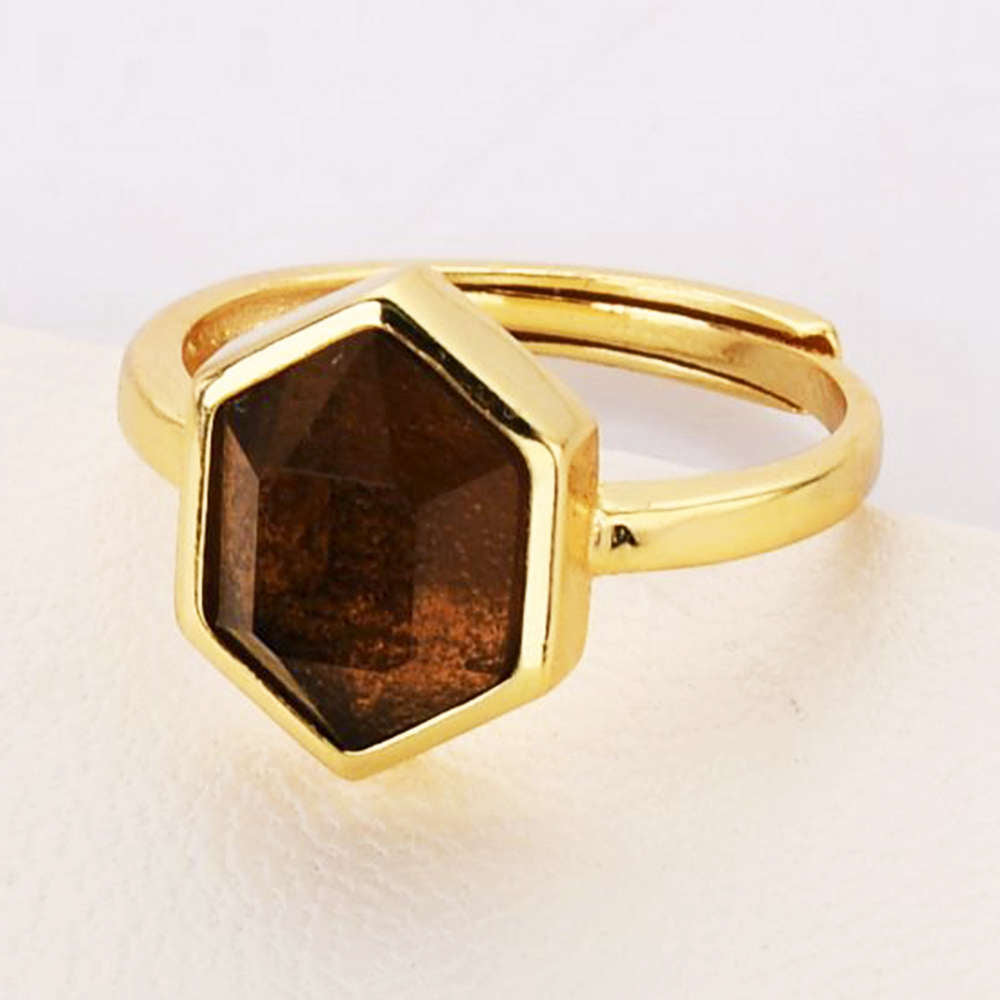 Adjustable Gold Plated Natural Gemstone Crystal Rings Faceted Rose Quartz Moonstone Smoky Quartz Larbradorite Amethyst Aquamarine Ring Jewelry ZG0464