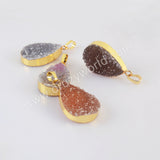 Gold Plated Teardrop Natural Colors Agate Druzy Pendant, Crystal Drop Pendant G2021