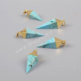 Gold Plated Pyramid  Point Howlite Turquoise Faceted Pendant Bead G1005