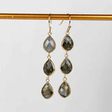Teardrop Gold Plated Briolette Natural Labradorite Dangle Earrings Faceted Crystal Gemstone Earrings G2086