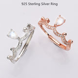 S925 Sterling Silver Crown Natural Moonstone Faceted Drop Ring Zircon Ring, Healing Crystal Stone Jewelry Ring SS239RG