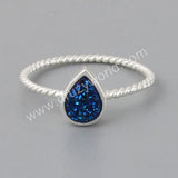 Teardrop Silver Plated Bezel Natural Titanium Agate Druzy Ring ZS0288