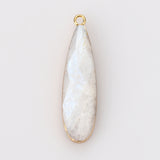 Gold Plated Long Teardrop Moonstone Faceted Charm, White Gemstone Drop Pendant G1524-5