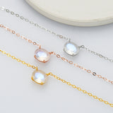 15" S925 Sterling Silver Claw Oval Moonstone Necklace, Faceted Natural Crystal Necklace Jewelry SS253