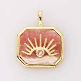 Gold Plated Natural Gemstone Crystal Pendant CZ Evil Eye Black Obsidian Turquoise Larimar Rhodochrosite Malachite Penadnt ZG0465