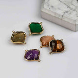Flower Shape Gold Plated Claw Natural Gemstone Faceted Connector Double Loops briolette crystal charms  WX2093