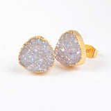 Triangle 12mm Natural Titanium AB White Druzy Stud Earrings Gold Plated Jewelry G0881