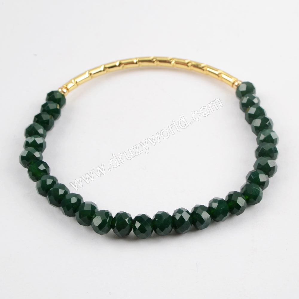 The Gold Tube With Multi-color Faceted Beads Bracelet Bangle G1479