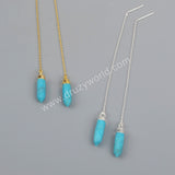 Natural Turquoise Faceted Point Threader Earrings Gold Plated, Gemstone Jewelry Dangle Earring S1343