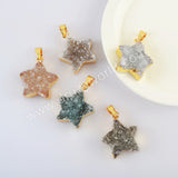 Gold Plated Star Natural Colors Agate Druzy Pendant, Crystal Star Pendant G2023