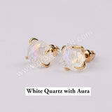 Gold Claw Raw Gemstone Stud Earrings, Prong Set Crystsal Earring, Healing Stone Jewelry ZG0446