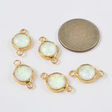 Gold Plated Bezel Round White Opal Faceted Connectors, Flash Stone Charm For Jewelry Making ZG0445