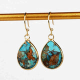 Gold Plated Teardrop Copper Turquoise Faceted Dangle Earrings,Labradorite Moonstone Jewelry G2083