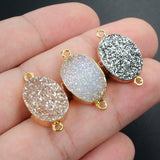 Gold Plated Oval Natural Agate Titanium Rainbow Druzy Connector G1073