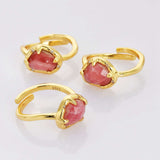 Adjustable Gold Plated Claw Bezel Gemstone Open Ring Natural Faceted Crystal Stone Rings ZG0477