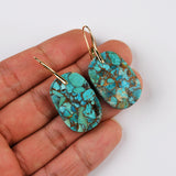 Oval Gold Plated Natural Copper Turquoise Dangle Earrings G2078-6