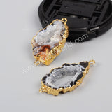 Gold Plated Freeform Natural Onyx Agate Druzy Slice Connector Double Bails, For Jewelry Making G0952