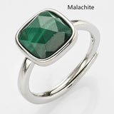 Adjustable Silver Square Gemstone Ring, Faceted, Healing Crystal Stone Ring Jewelry WX2209