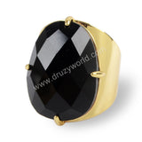 Gold Plated Claw Natural Faceted Gemstone Ring, Open Band Ring Jewelry ZG0321