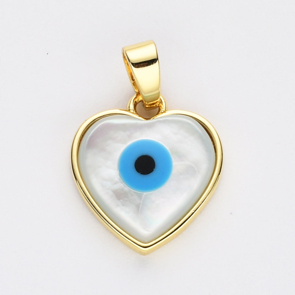Wholesale Gold Plated White Shell Blue Evil Eye Pendant, Marquise Heart Clover Pendant WX2158