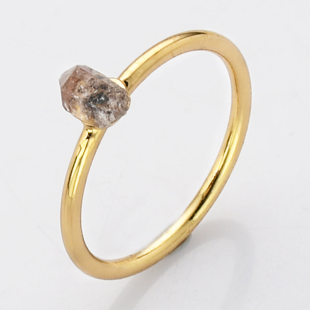 Gold Plated Raw Herkimer Crystal Ring, Healing Gemstone Faceted Quartz Ring G2099