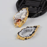 Gold Plated Freeform Natural Onyx Agate Slice Connector Double Bails G0952