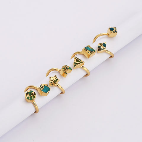 Gold Plated Crescent Moon Double Turquoise Ring ED003
