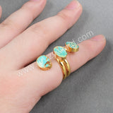 Gold Plated Three Turquoise Ring, Adjustable, Genuine Turquoise Gemstone Jewelry Ring G0280