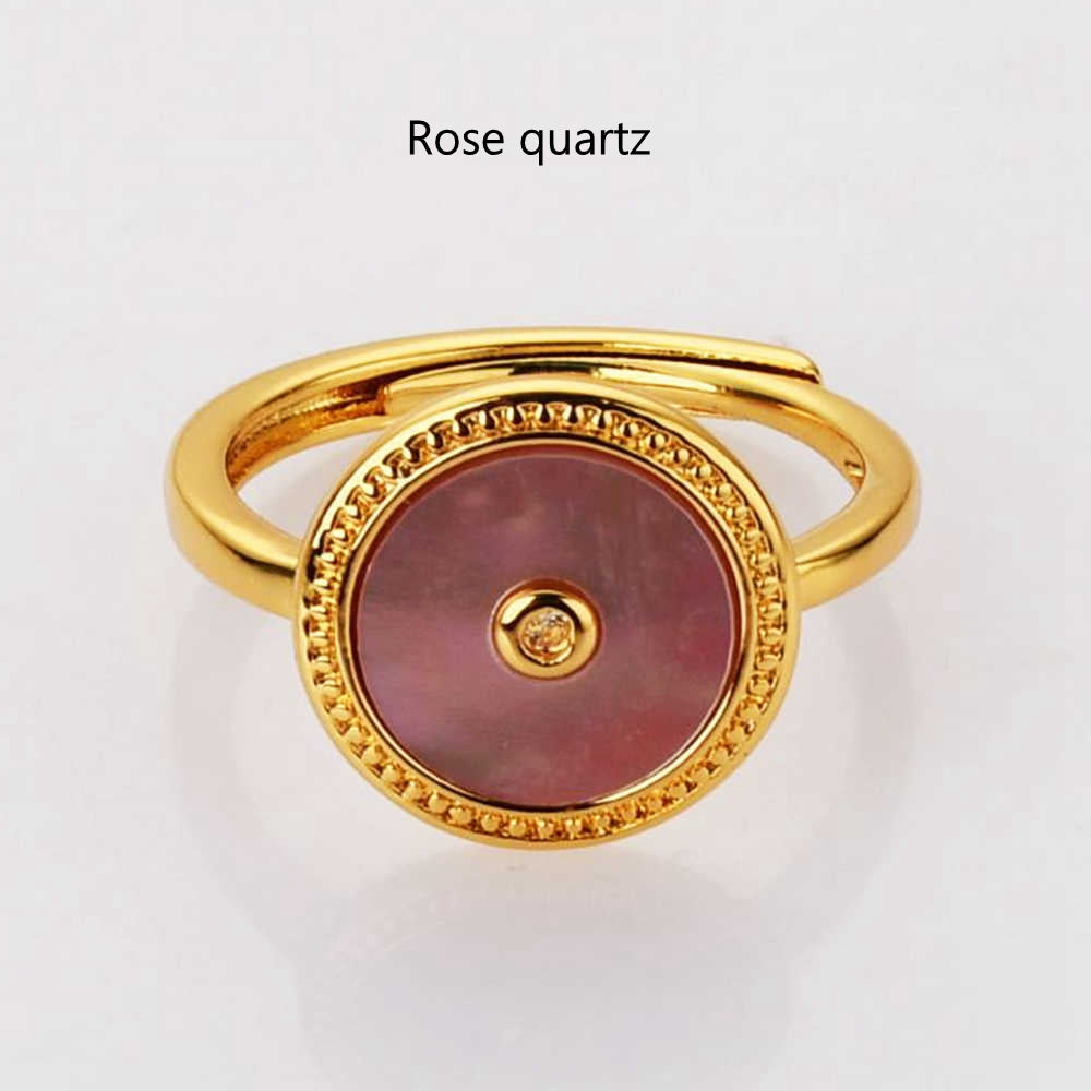 Adjustable Round rose quartz ring Gold Plated Natural Gemstone Ring Healing Crystal Rings WX2084