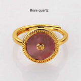 Adjustable Round Gold Plated Natural Gemstone Ring Healing Crystal Rings WX2084