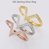 925 Sterling Silver V Shape Zircon Ring, Adjustable Size, Dainty CZ Ring, Fashion Jewelry SS242