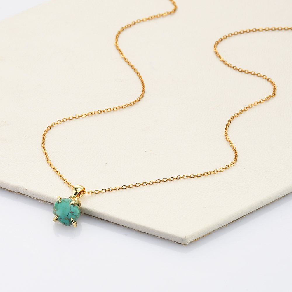 16“ Tiny Gold Plated Claw Natural Real Turquoise Necklace, Freeform Genuine Turquoise Necklace, Healing Stone Jewelry ZG0483-N